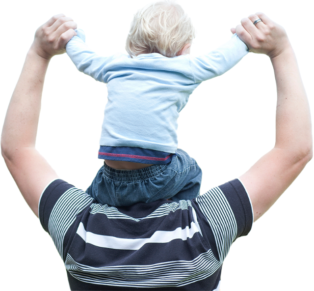 Child on adult's shoulders